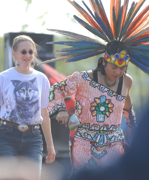 The Drum People Cheryl Talking Bird at Native American Powwow Cheryl Dancing with Aztec Fire Dancers at Native American Powwow