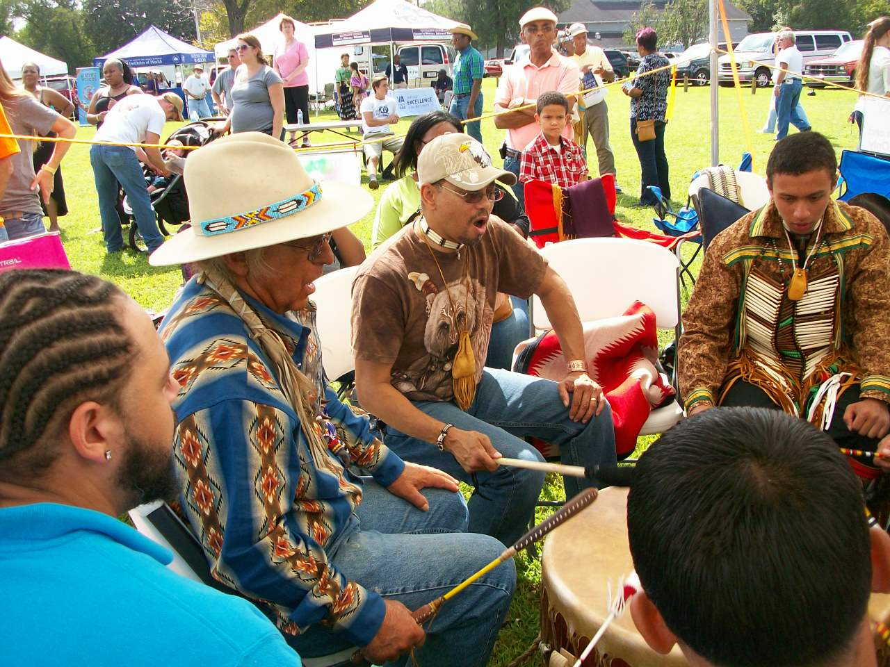 Native American Powwow Drum Keith Little Badger Playing Native American Powwow Drum