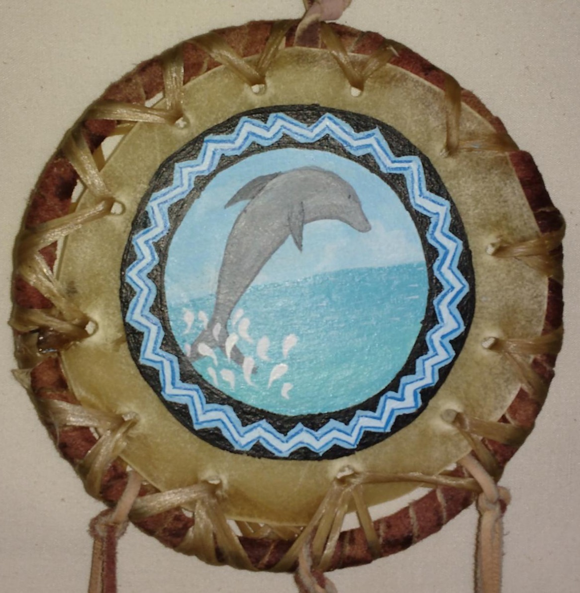 TotemAnimalDolphin.jpg Hand Painted Mini Totem Animal Shields by The Drum People