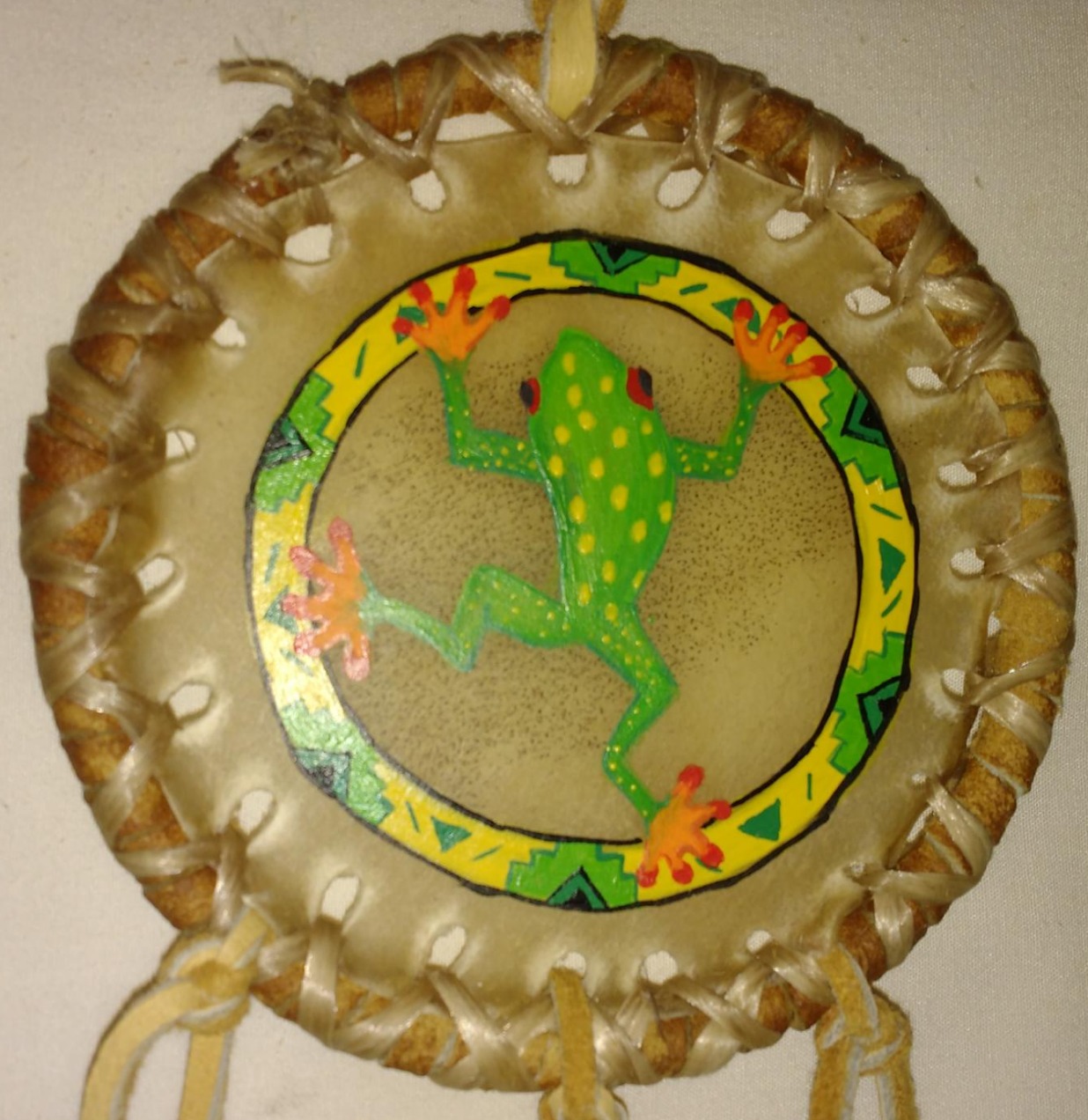 TotemAnimalFrog.jpg Hand Painted Mini Totem Animal Shields by The Drum People